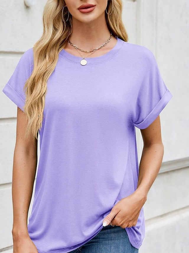 Stylish Top T Fashion Tee Women's Solid Color Shirt Basic