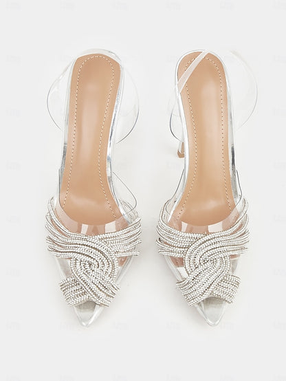 Transparent with Straps Sandals Silver Stiletto – Rhinestone