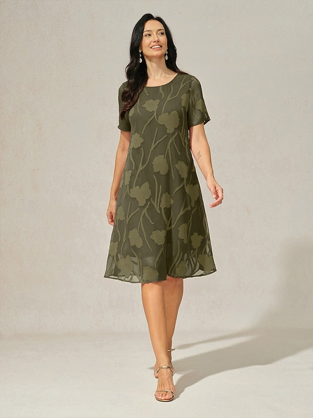 Women's Knee Length Dress Chiffon Dress Elegant Casual