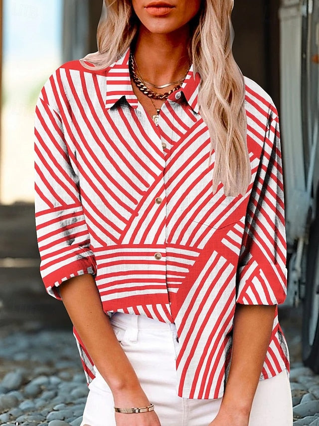 Women's Shirt Buttons Print Striped Active Daily Stylish