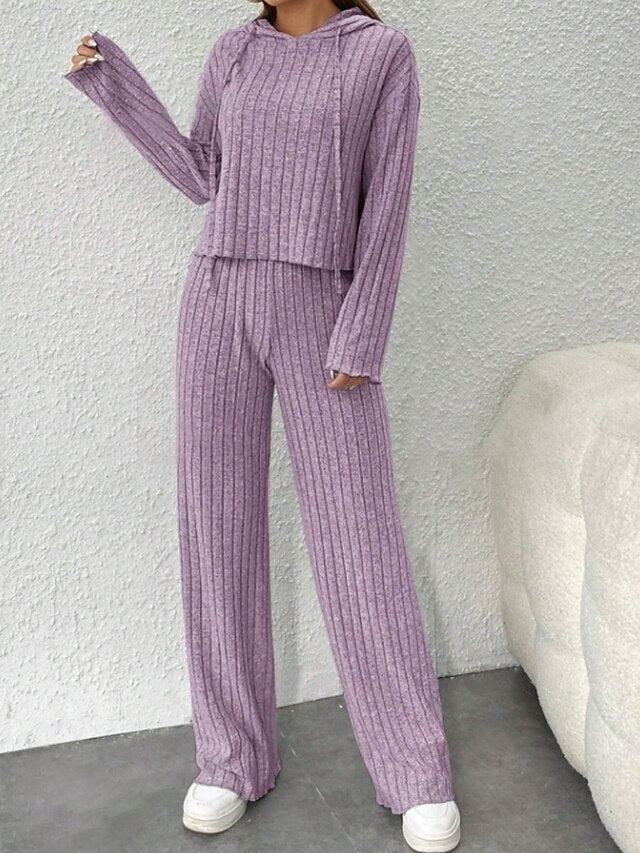 Women's Pants Sets Bolero Top Long Sleeve Hooded Solid