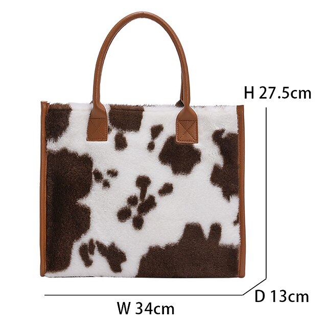 Tote Bag with Leather Faux Leopard Print Brown Women's Fur