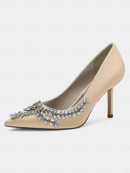 Women's Heels Rhinestone-Embellished Stiletto Satin –