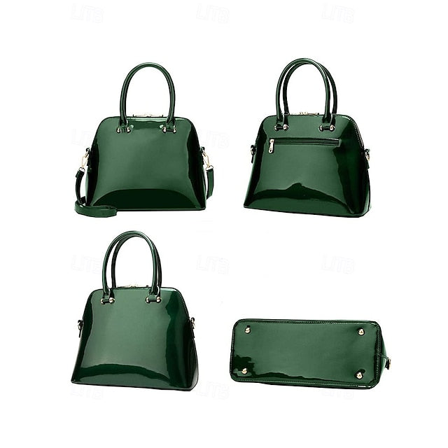 - Patent Green Women's Elegant Bag Shiny Leather Tote