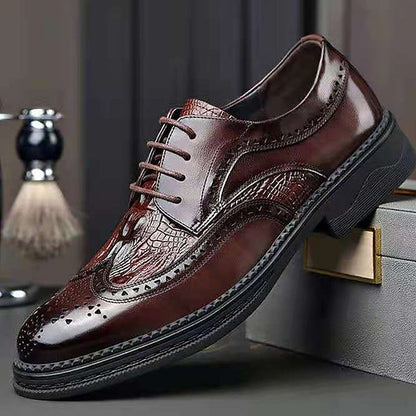 Brown Leather Shoes Oxford Men's Crocodile - Brogue