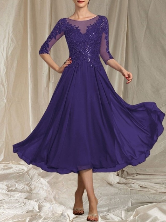 Wedding of Dress Bride the Elegant Neck Mother A-Line Crew Guest