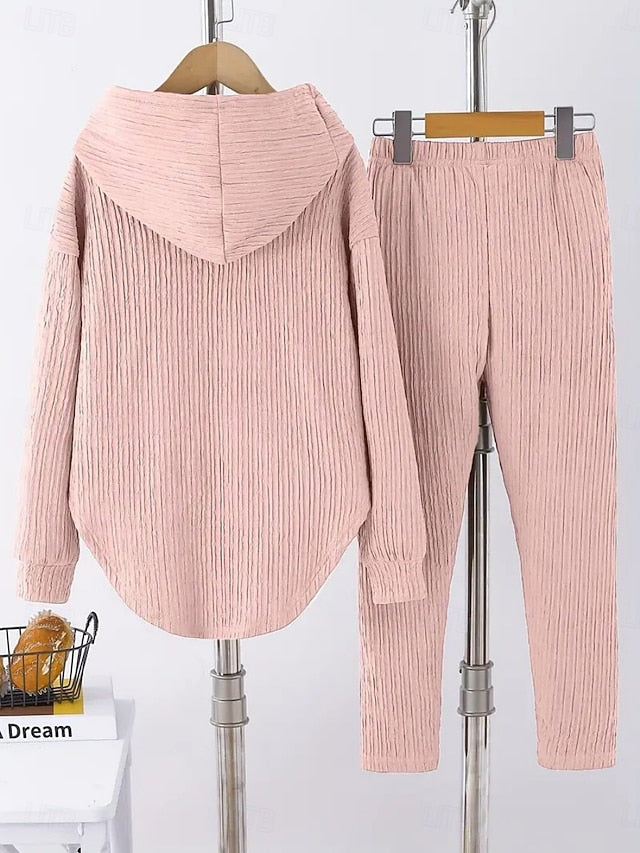 Women's Hoodie Pants Sets Long Sleeve Hooded Solid Color