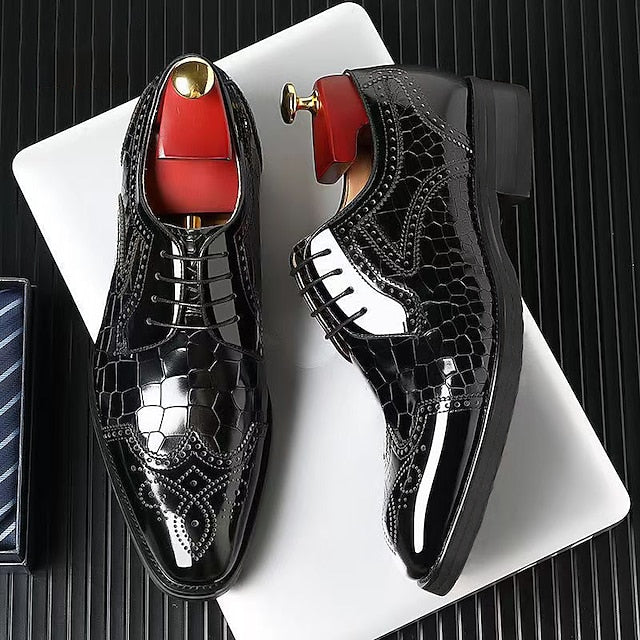 Shoes Burgundy Patent Leather Brogue Oxford Men's with