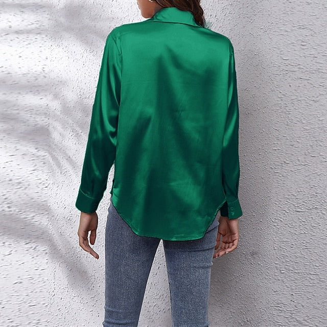 Women's Shirt Elegant Dressy Satin Top Buttons Plain Daily