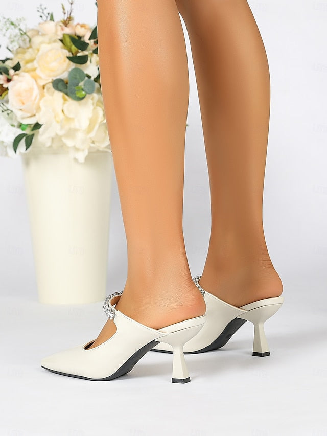 Heeled Women's Rhinestone Embellished Slip-On Pointed-Toe