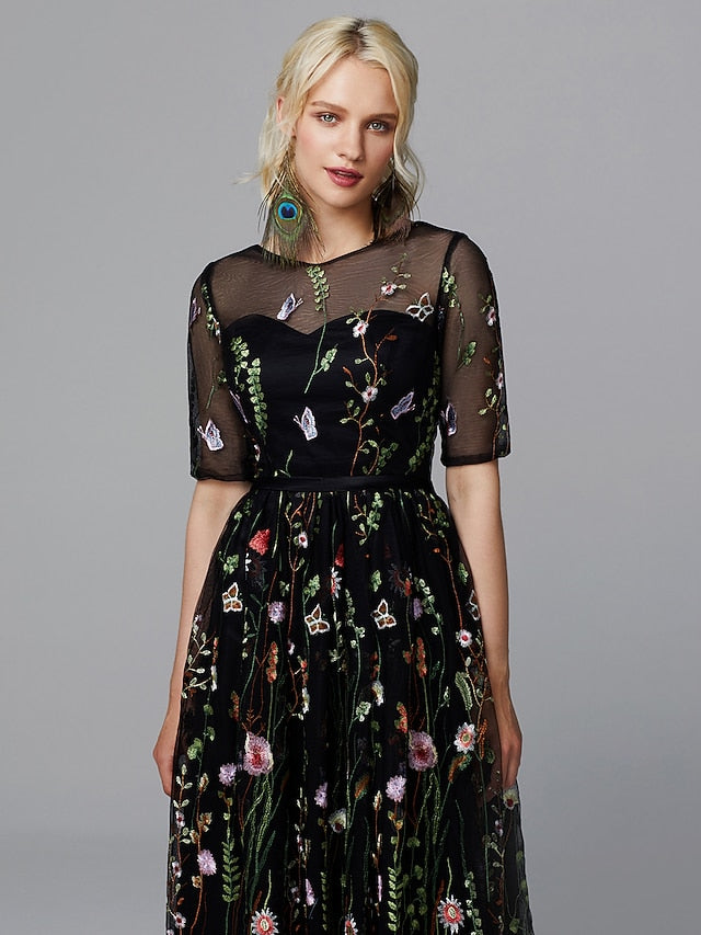 A-Line Floral Dress Valentine's Day Wedding Guest Tea