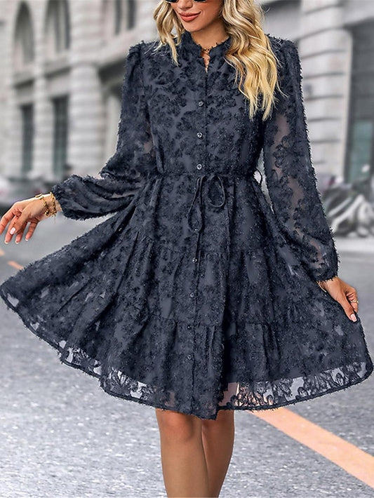 Women's Lace Dress Mini Dress Belted Formal Stand Collar