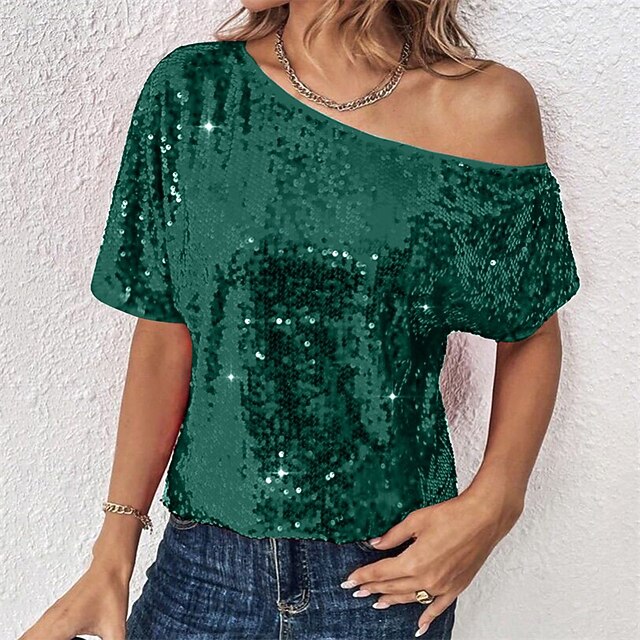 Women's Summer Tops Blouse Dressy Tops Sequin Tops Ruched