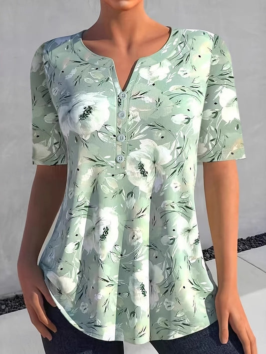 Women's Shirt Blouse Buttons Floral Stylish Classic Modern