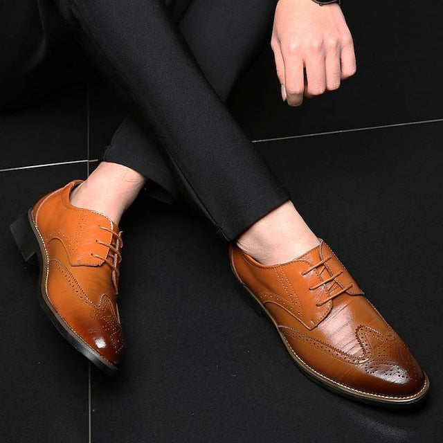 Classic with Shoes Faux Men's Blue Brogue Oxford Leather