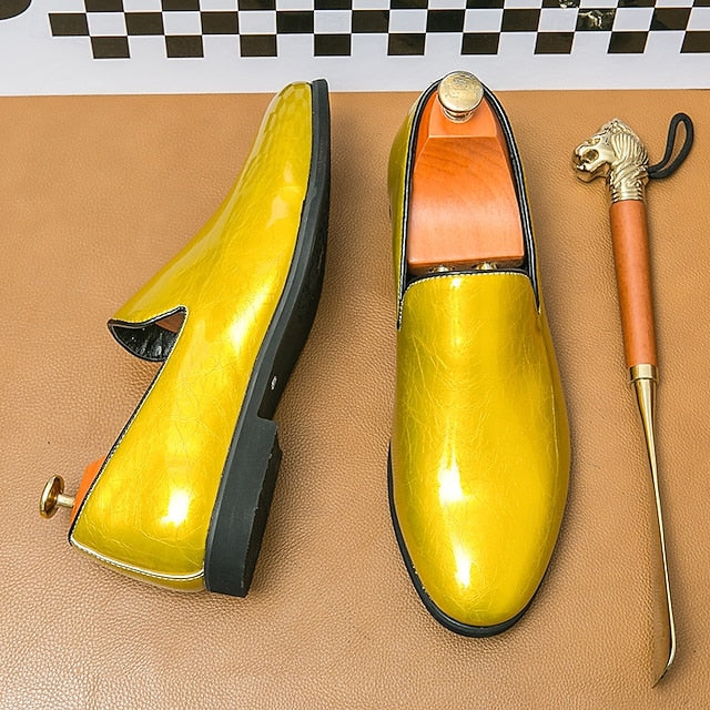 Shiny Loafers – Slip-On Metallic Men's Fashionable Gold