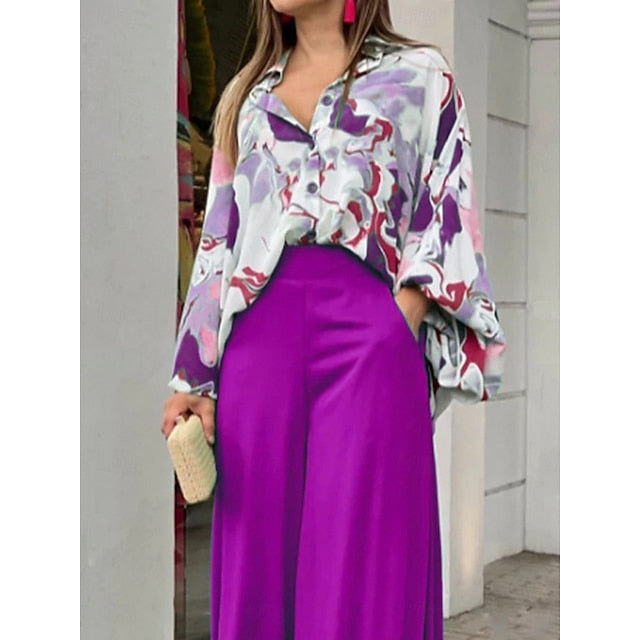 Women's Pants Sets Bolero Top Long Sleeve Shirt Collar