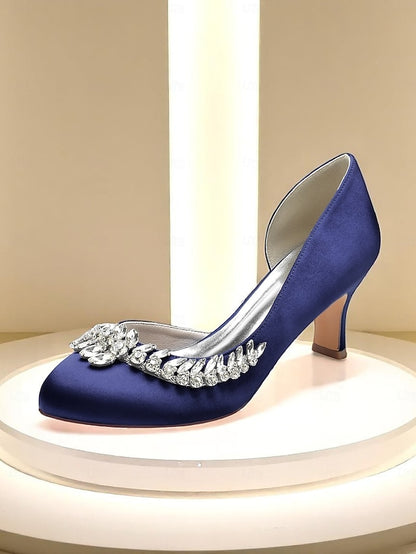 Silver Toe Satin Kitten Heels Low Round Heel Women's -