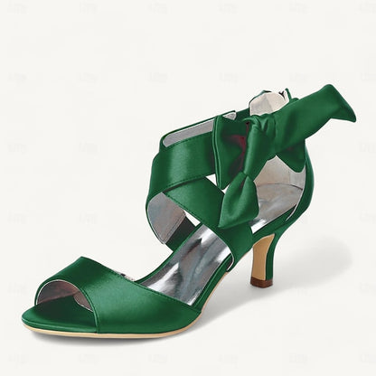 Wedding Open Bridal Heel Shoes Bowknot Kitten Women's