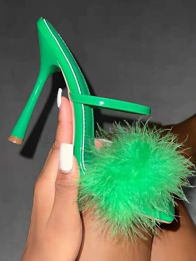 Green High Feathered Bold Sandals Heeled –