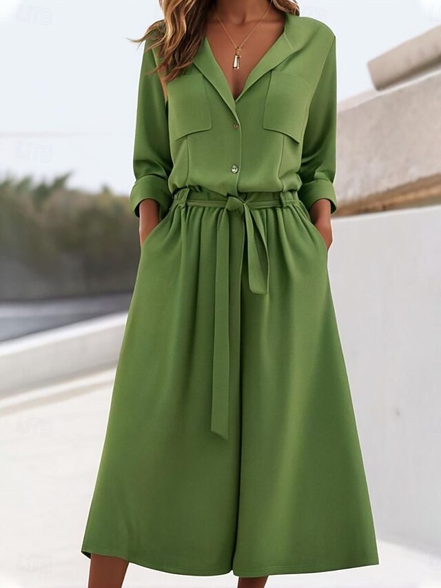 Women's Pants Sets Long Sleeve Shirt Collar Plain