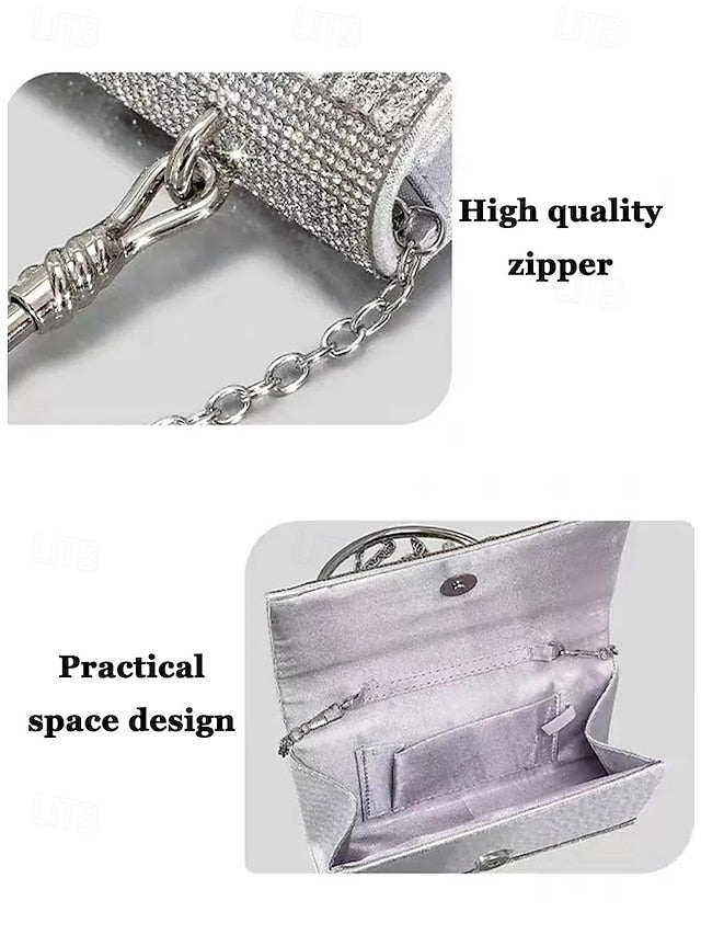 Handbag with Chain Women's Silver Evening Crystal Elegant