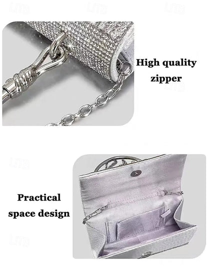 Handbag with Chain Women's Silver Evening Crystal Elegant