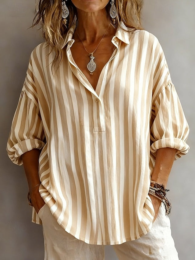 Women's Popover Shirt Casual Shirt Blouse Graphic Striped