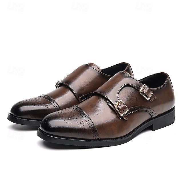 Faux Shoes Double Strap Brown with Monk Leather Men's