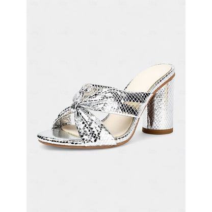 Women's – Bow Pink Mules Metallic with Design Bridal
