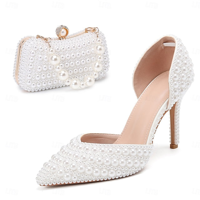Heels Clutch Women's Set Bag Stiletto – and White Pearl