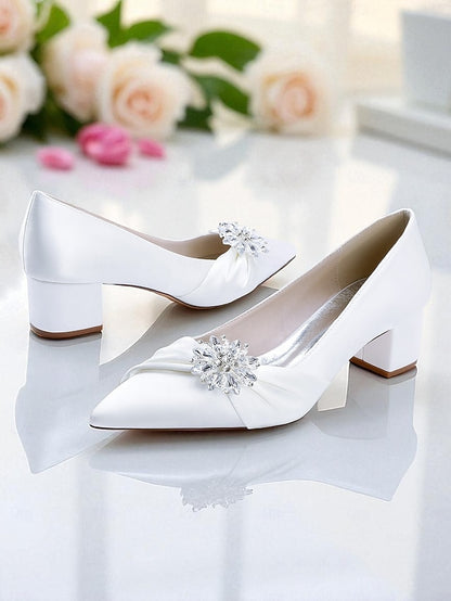 Crystal with Low Women's Pumps Heel White Block