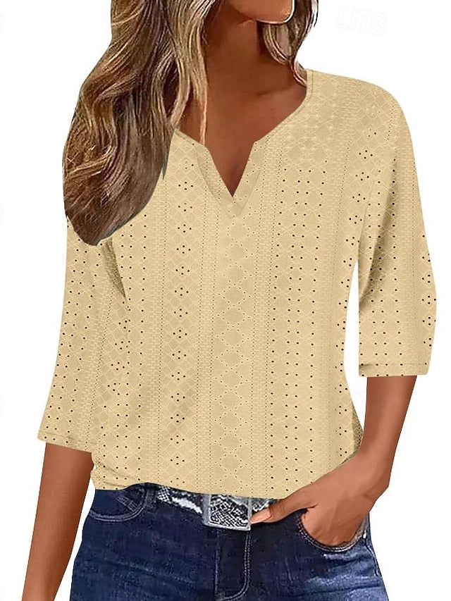 Women's Blouse Stylish Modern Hollow Out 3/4 Length Sleeve