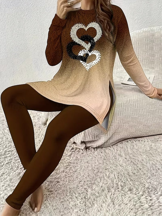 Women's T Shirt Pants Sets Long Sleeve Round Neck Ombre
