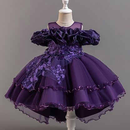 Wedding Short Kids Dress Sleeve Girls' Floral Flower Party