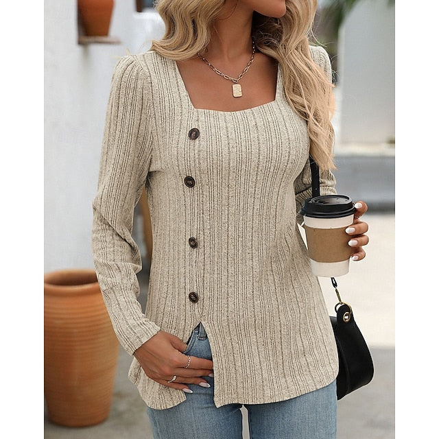 Women's Pullover Sweatshirt Casual Tops Buttons Long Sleeve
