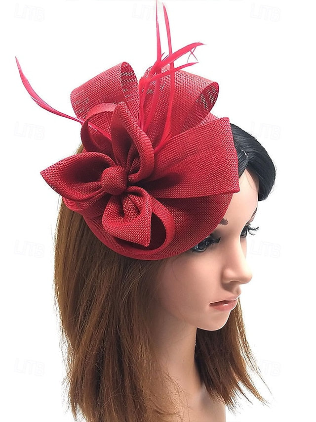 Women's Hat and Bow Accents Green with Feather Fascinator