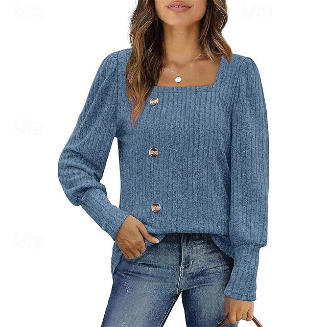 Women's Texture Blouse T Shirt Tee Top Buttons Plain