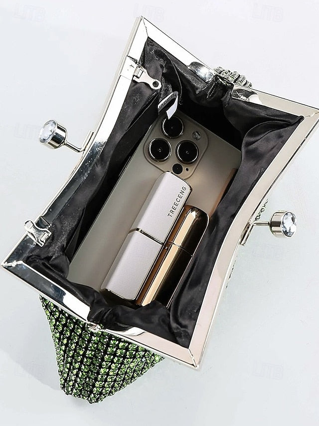 Green Women's Clutch Sage Rhinestone Vintage Purse –