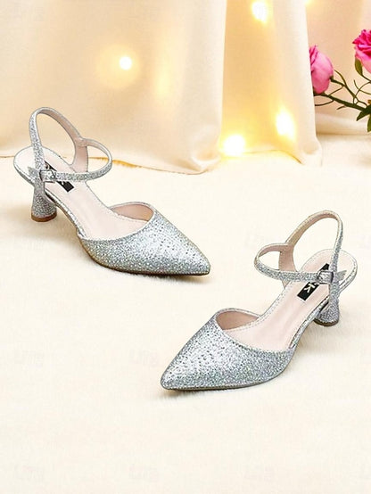 Pointed Heels Women's Rhinestone Red Toe Slingback
