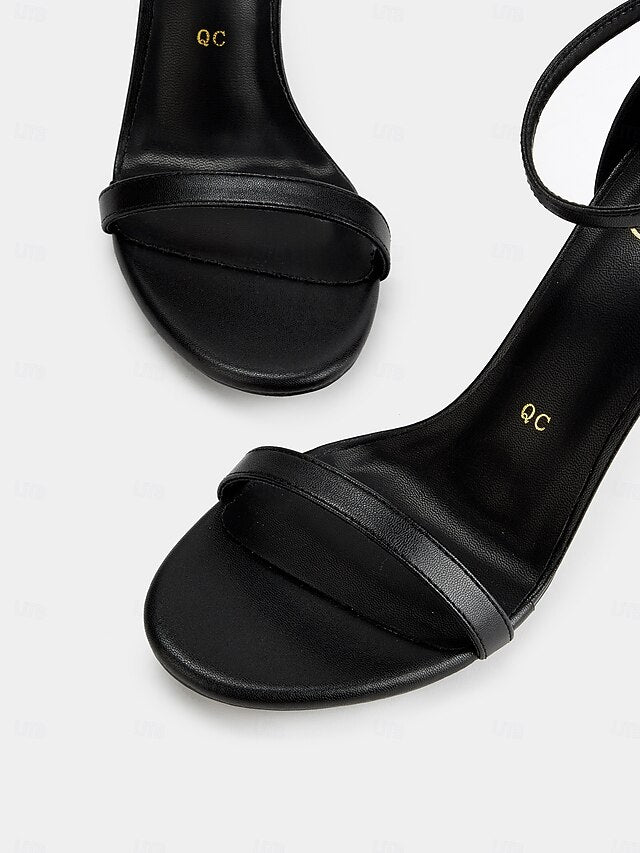 Ankle Strap Open-Toe Women Black Stiletto Elegant - Sandals for