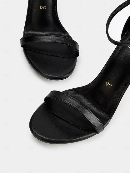 Ankle Strap Open-Toe Women Black Stiletto Elegant - Sandals for