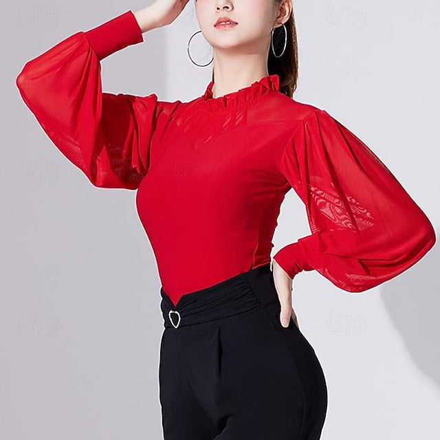 Ballroom Dance Activewear Top Printing Pure Color Splicing