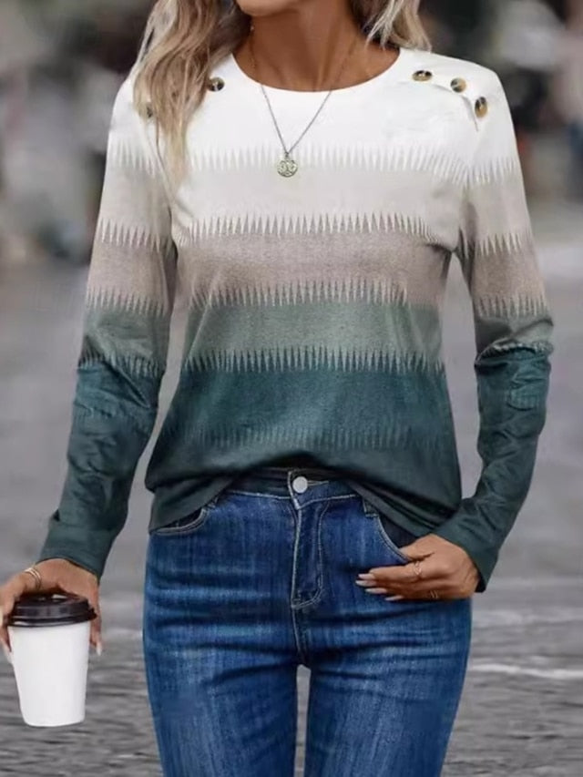 Women's Shirt Buttons Solid Color Ombre Graphic Elegant