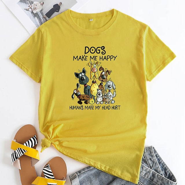 Women's T shirt Tee 100% Cotton Dog Short Sleeve Daily