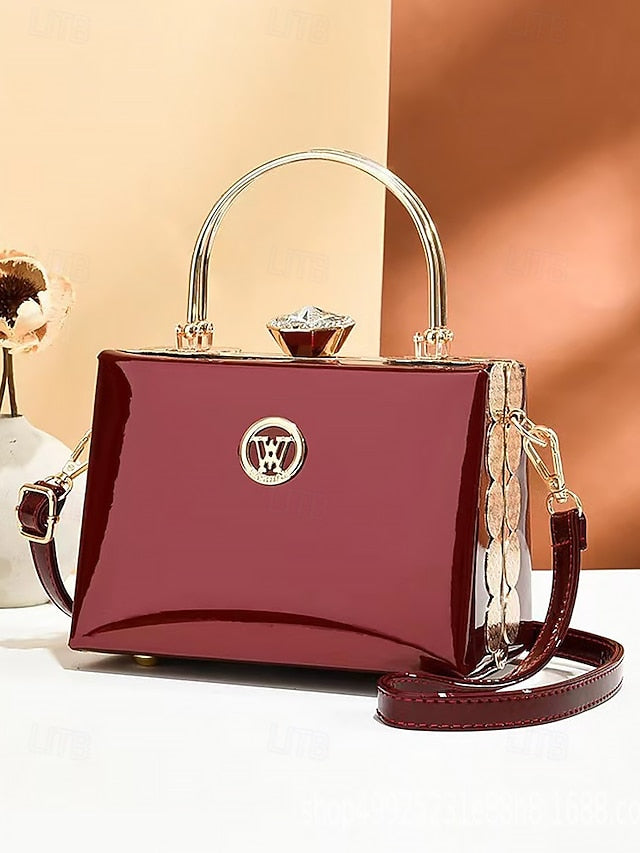 Burgundy with Evening Handbag Women's Patent Gold Leather
