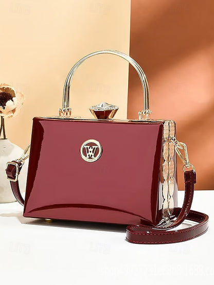 Burgundy with Evening Handbag Women's Patent Gold Leather