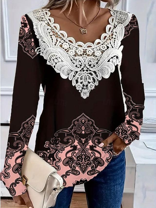 Women's T Shirt Lace Eyelet Graphic Plants Fashion Stylish