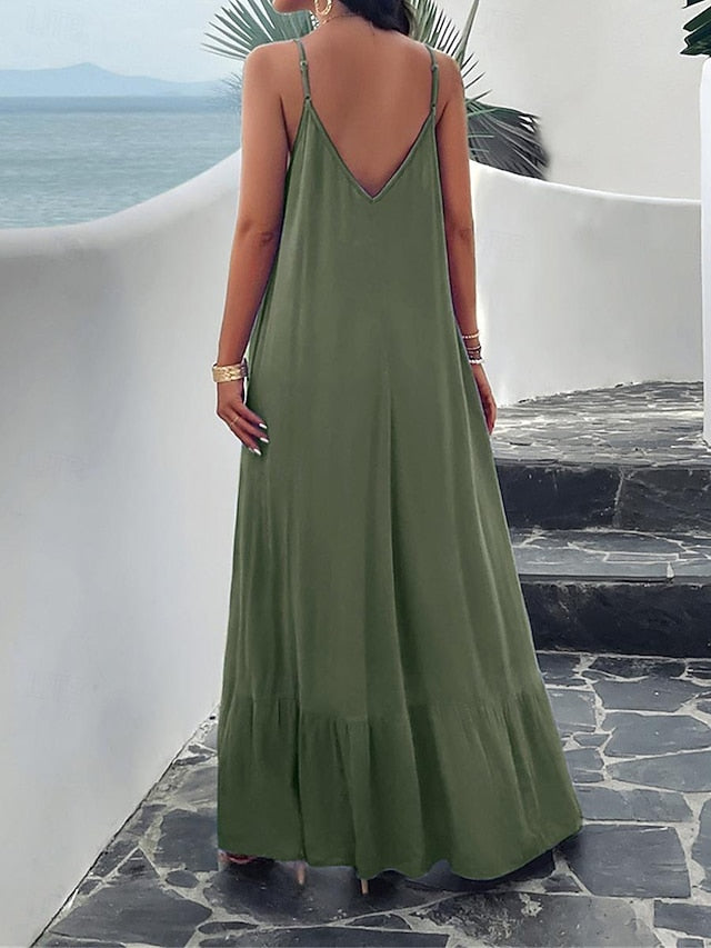 Women's Casual Dress Long Dress Maxi Dress Backless Pocket