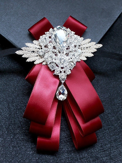 Bow Ribbon Brooch Luxury Pin Elegant Men's Tie - Crystal